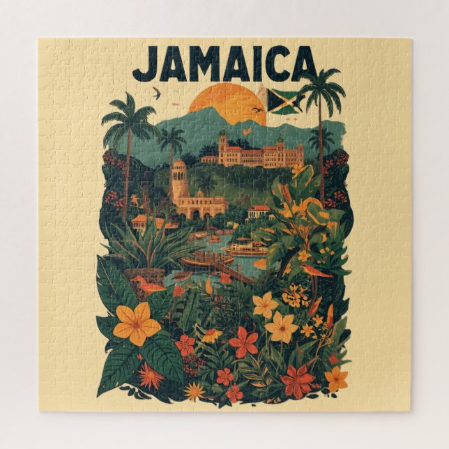 Vintage Style Jamaica Travel Illustration Jigsaw Puzzle (Vertical)