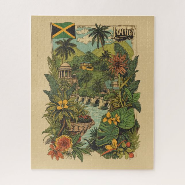 Vintage Style Jamaica Travel Illustration Jigsaw Puzzle (Vertical)
