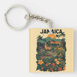 Vintage Style Jamaica Travel Illustration Keychain