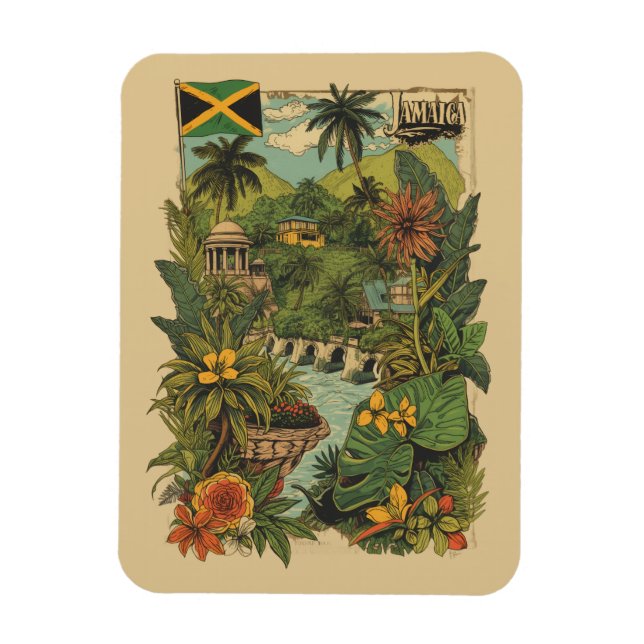 Vintage Style Jamaica Travel Illustration Magnet (Vertical)