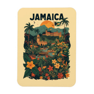 Vintage Style Jamaica Travel Illustration Magnet