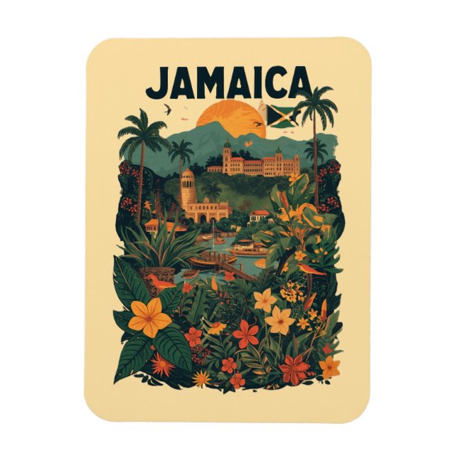 Vintage Style Jamaica Travel Illustration Magnet (Vertical)