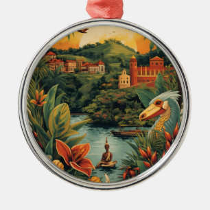 Vintage Style Jamaica Travel Illustration Metal Ornament