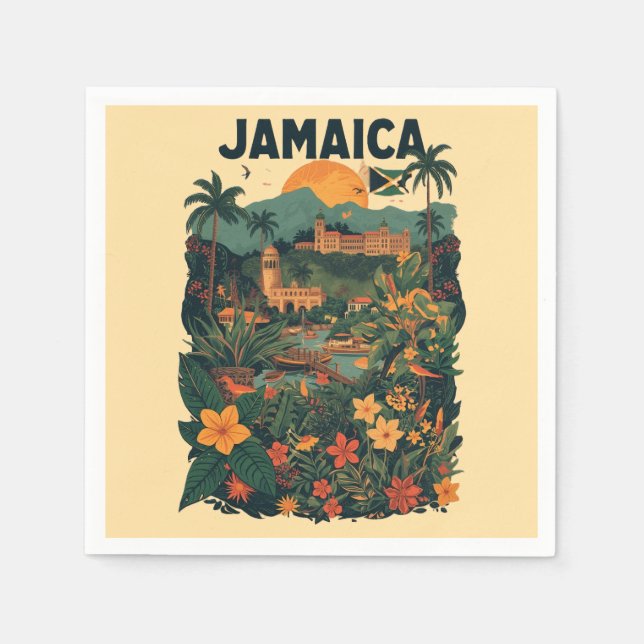 Vintage Style Jamaica Travel Illustration Napkins (Front)