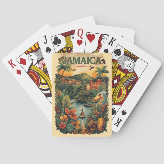Vintage Style Jamaica Travel Illustration Poker Cards (Back)