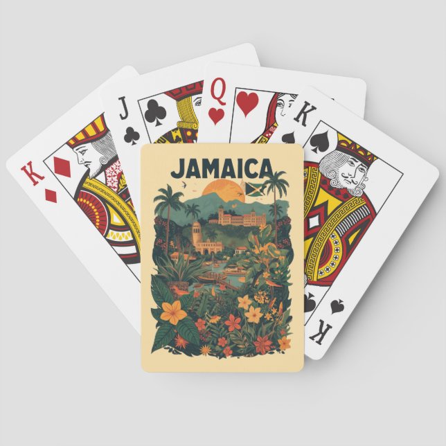 Vintage Style Jamaica Travel Illustration Poker Cards (Back)