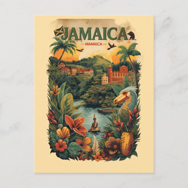 Vintage Style Jamaica Travel Illustration Postcard (Front)