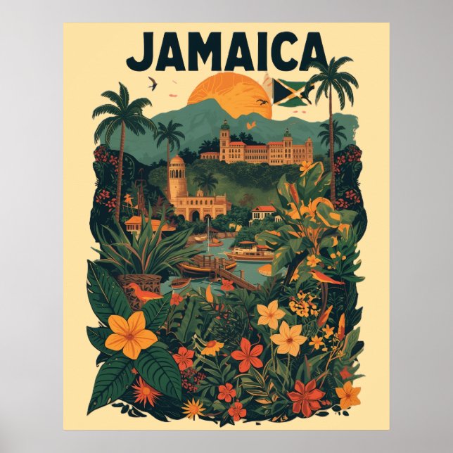 Vintage Style Jamaica Travel Illustration Poster (Front)