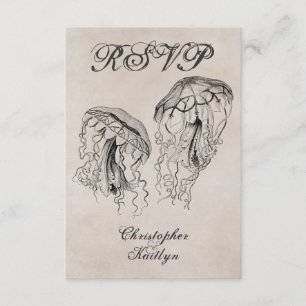 Vintage Style Jellyfish Beach Wedding RSVP Card