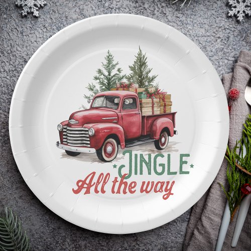 Vintage Style Jingle All The Way Christmas Paper Plates