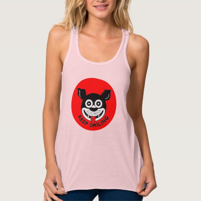 Vintage-Style "Keep Smiling" Dog Logo Tank Top (Front)