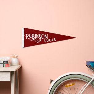 Vintage Style Kids Name burgundy Wool Felt Pennant Flag