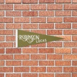 Vintage Style Kids Name Olive Green Wool Felt  Pennant Flag<br><div class="desc">Decorate your child's room with this beautiful vintage script name pennant flag. The flag features a lovely vintage retro inspired design with a Olive Green background and modern calligraphy monogram and name in white.</div>