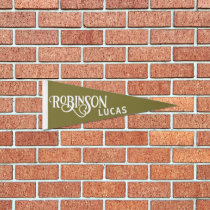 Vintage Style Kids Name Olive Green Wool Felt  Pennant Flag