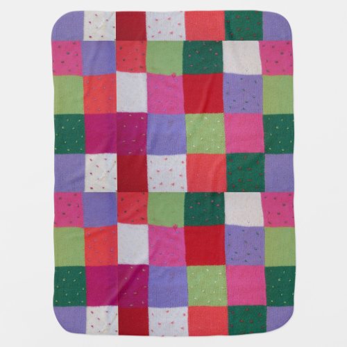 vintage style knitted patchwork squares colorful receiving blanket