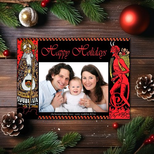 Vintage Style Krampus Family Holiday Postcard