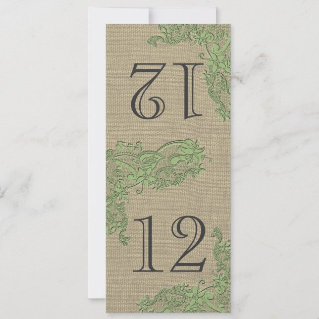 Vintage Style Lace Design Green Table Number (Front)