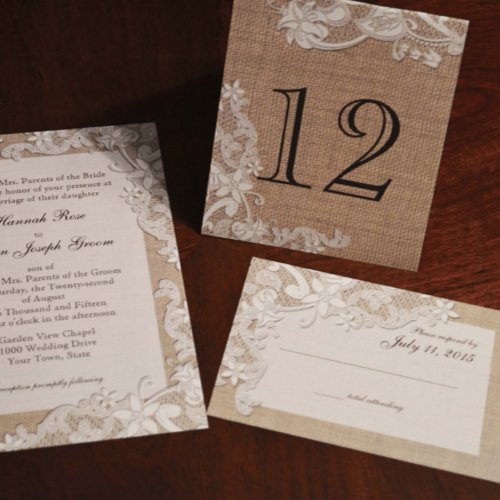 Vintage Style Lace Design Table Number Custom Invitations