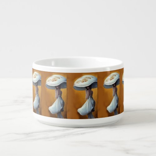 vintage style lady with mushrooms bowl