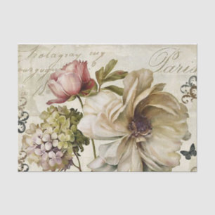 Vintage Style Large Flowers with Script Background Tissue Paper