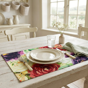 Vintage Style Large Watercolor Flowers Cloth Placemat
