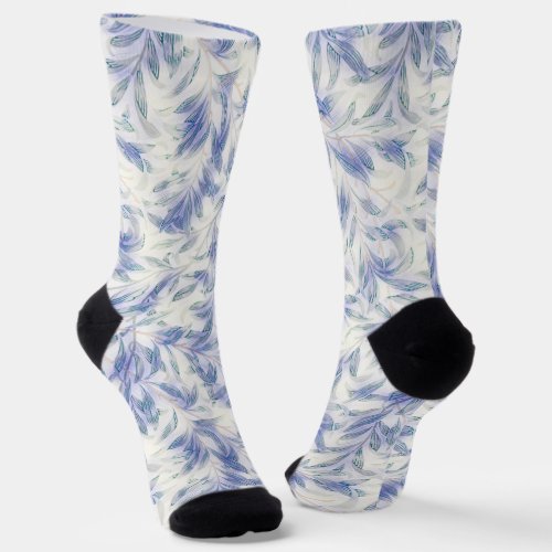 Vintage Style Leaf Pattern Crazy Socks in Blue