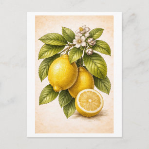 Vintage-Style Lemon Botanical Illustration Postcard