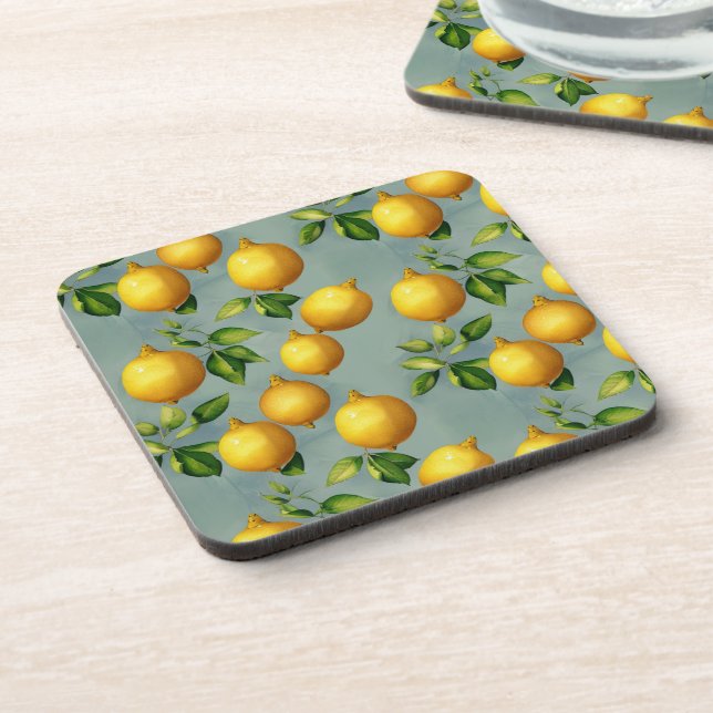 Vintage Style Lemons Pattern Wallpaper Art Beverage Coaster (Left Side)