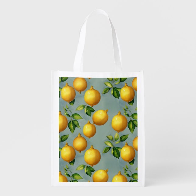 Vintage Style Lemons Pattern Wallpaper Art Grocery Bag (Front)