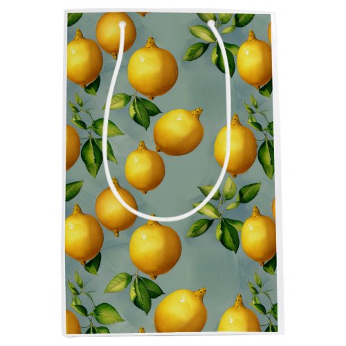 Vintage Style Lemons Pattern Wallpaper Art Medium Gift Bag