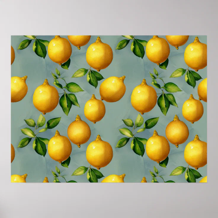 Vintage Style Lemons Pattern Wallpaper Art Poster | Zazzle