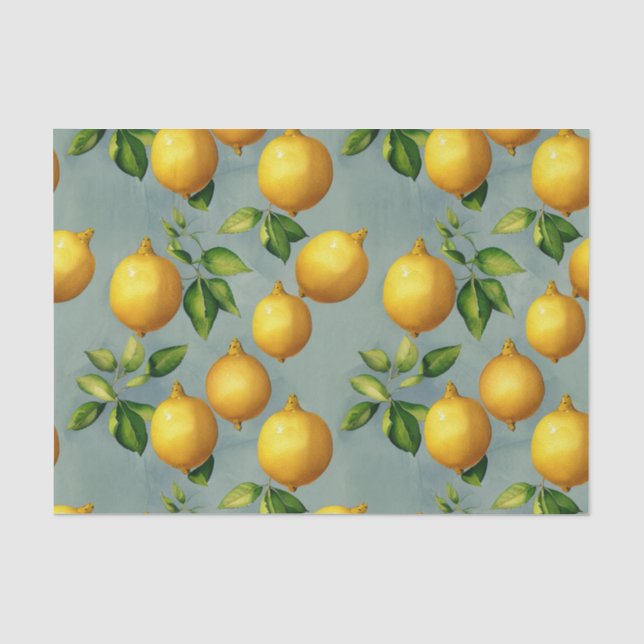 Vintage Style Lemons Pattern Wallpaper Art Tissue Paper (Front)
