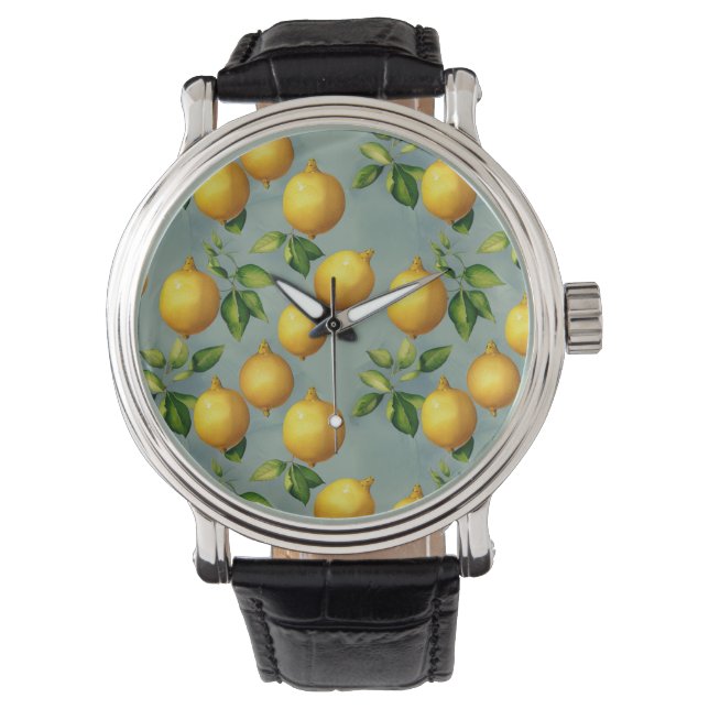 Vintage Style Lemons Pattern Wallpaper Art Watch (Front)
