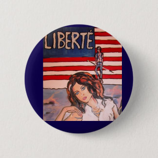 Vintage Style Liberté Portrait with American Flag Button