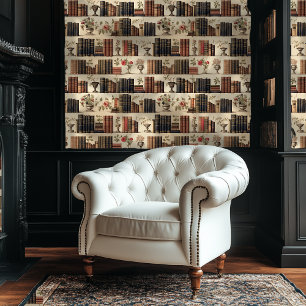 Vintage Style Library Books and Roses Wallpaper