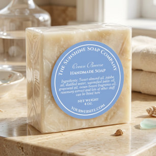 Vintage style light blue white text soap cosmetic classic round sticker