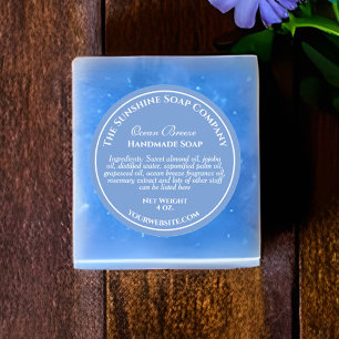 Vintage style light blue white text soap cosmetic classic round sticker