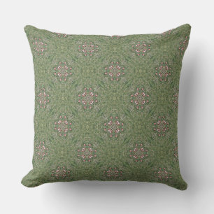 Vintage Style Light Green and Pink Flower Patches Throw Pillow