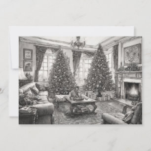 Vintage style living room with Christmas Tree Holiday Card