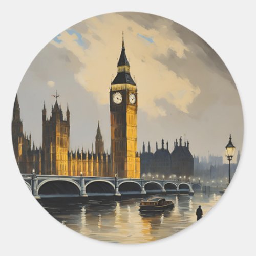 Vintage Style London Travel Big Ben Parliament Classic Round Sticker