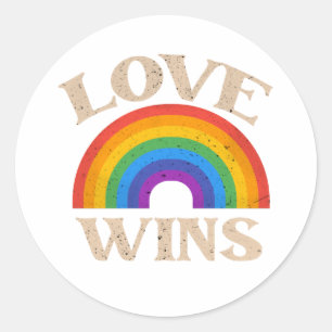 Vintage Style Love Wins Rainbow LGBTQ Pride Classic Round Sticker