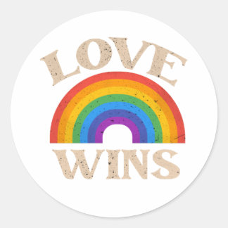 Vintage Style Love Wins Rainbow LGBTQ Pride Classic Round Sticker