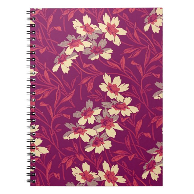 Vintage Style Magenta Pink Floral Spiral Notebook (Front)