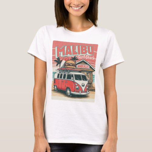 Vintage Style Malibu Hamburger Stand   Surf Shack T_Shirt