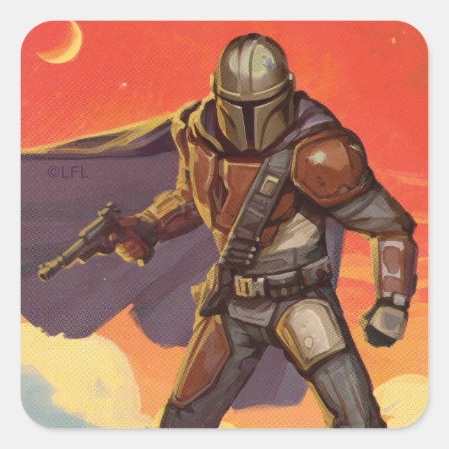 Vintage Style Mandalorian Halftone Art Square Sticker (Front)