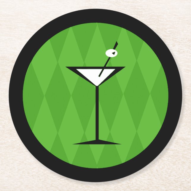 {Vintage Style}  { Martini } Round Paper Coaster (Front)