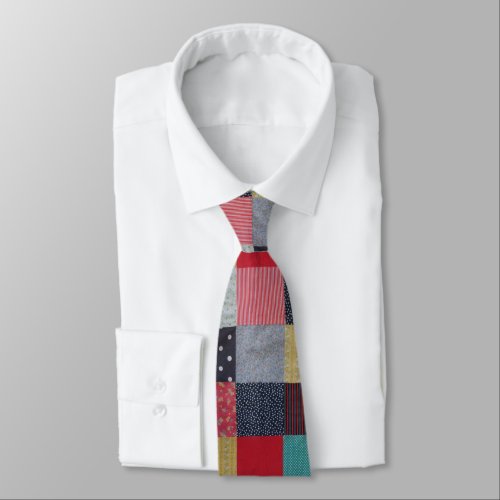 vintage style material colorful patchwork tie