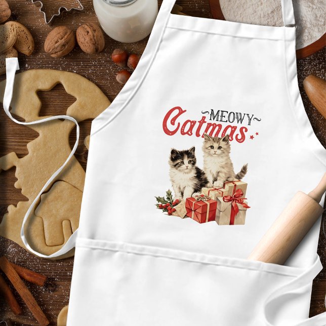 Vintage Style Meowy Catmas Cat Christmas Adult Apron (Creator Uploaded)