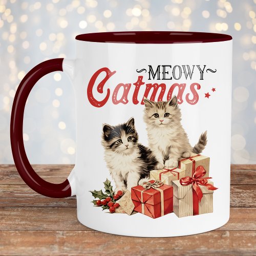 Vintage Style Meowy Catmas Cat Christmas Mug