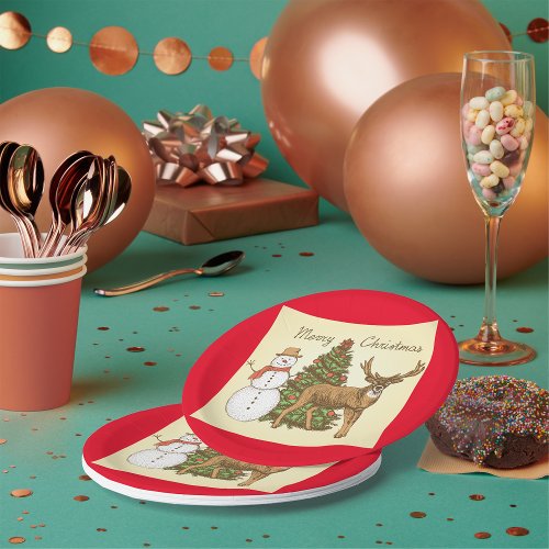 Vintage Style Merry Christmas Paper Plates